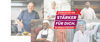Eine Kollage aus einem Foto von einem Bäcker, einem Metzger, einer Konditorin, einer Beschäftigten in der Getränkeindustrie und einem Beschäftigten in einer Großküche. Darüber das Logo der Betriebsratswahlen 2026 mit dem Motto "Stärker mit dir. Stärker für dich."