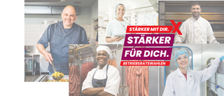 Eine Kollage aus einem Foto von einem Bäcker, einem Metzger, einer Konditorin, einer Beschäftigten in der Getränkeindustrie und einem Beschäftigten in einer Großküche. Darüber das Logo der Betriebsratswahlen 2026 mit dem Motto "Stärker mit dir. Stärker für dich."